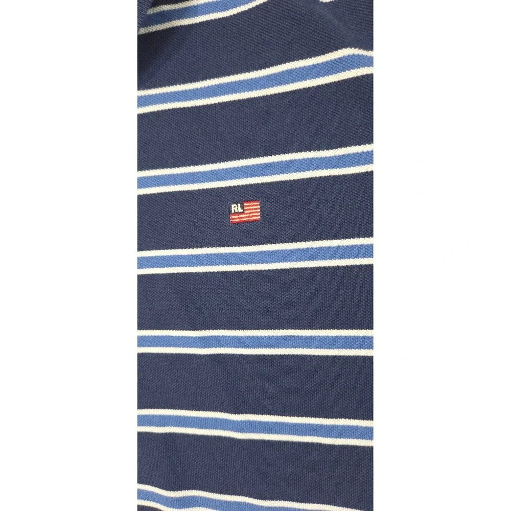 Vtg Polo Jeans Company Ralph Lauren MFG Mens Polo Shirt 2XL Blue striped S/S